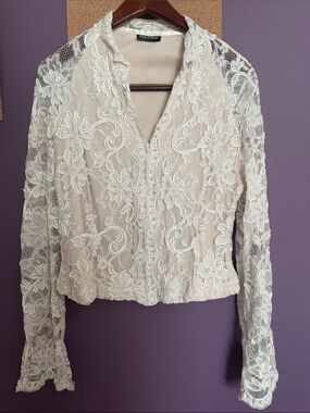 Celine Ivory Floral Lace Long-Sleeve Top